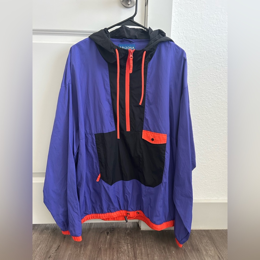 Purple and Black Windbreaker with Orange Accents
